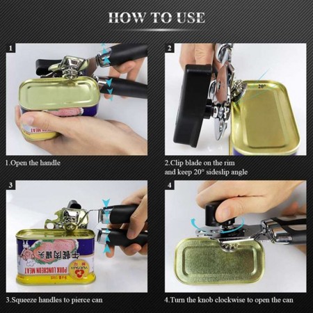 Meidong Can Opener, 3-In-1 Can Opener Manual Smooth Edge, Bottle Opener Ergonomic Anti-slip Grips, Lightweight Can Opener Stainless Steel with Heavy Duty Sharp Blade for Seniors Arthritis